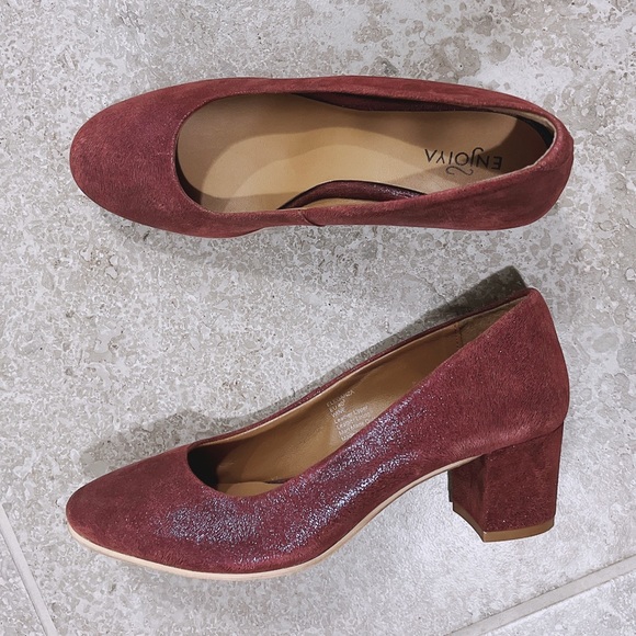 NEW Enjoiya Eleganza Pumps Leather Wine Block Heel Size EU 40 US 9 New w/o Box - Picture 10 of 13